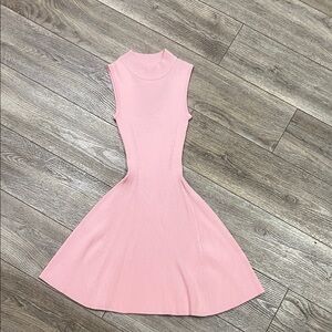 Sleeveless Pink Knit Flare Mini Dress
